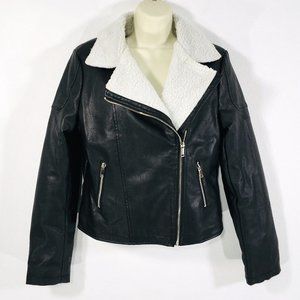 Cali 1850 Women’s Sz S Polyester Fleece Faux Leather Jacket Zippers